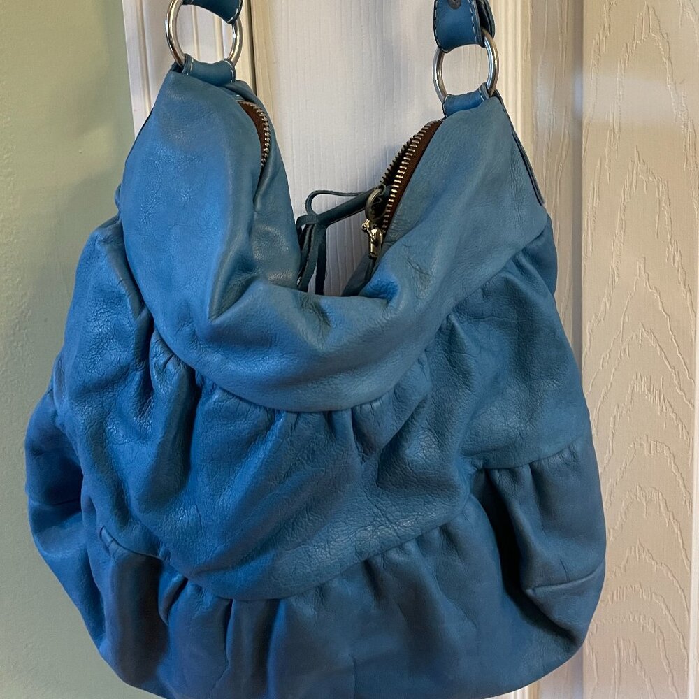 Aqua leather shoulder bag